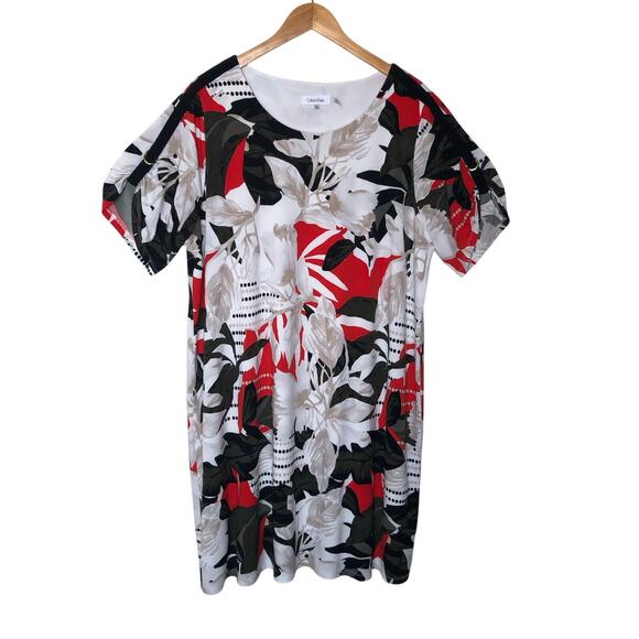 Calvin Klein Dresses & Skirts - Calvin Klein 1X Floral Abstract Print Shift Dress Red Black White Plus Size